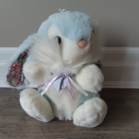Vintage soft stuffie and plush bunny. Blue White. Cute Face. - Picture 1 of 6